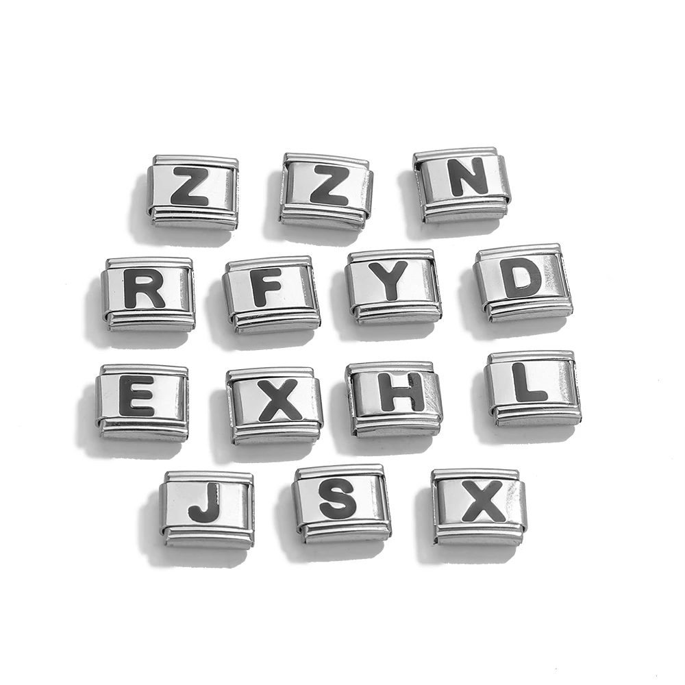 5pcs Stainless Steel Italian 26-letter Bracelet for DIY Assembly Bracelet Simple Trendy Gift Hand Bangle Chain Jewelry Wholesale