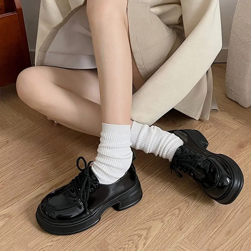 

British Style Women's Lace Up Loafers 2025 New Mary Jane Platform Shoes Height Increase Thick Sole Casual Versatile Footwear