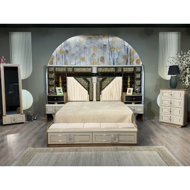 Modern Deluxe King Bedroom Set for Home Hotel or School Stylish Furniture with Featured Storage and Farmhouse Warehouse Use