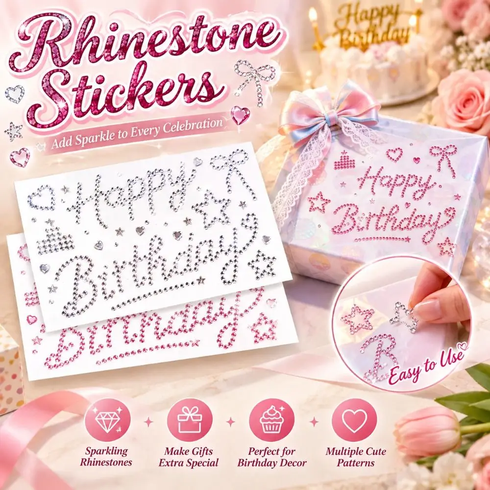 Self Adhesive Rhinestone Stickers Heart And Star Pattern Letter Message Stickers Multiple Color Options Sparkle Finish