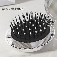 Round Pocket Mirror with Comb Dual Use Silver Massage Hair Brush Mini Air Cushion Comb Folding Air Bag Comb