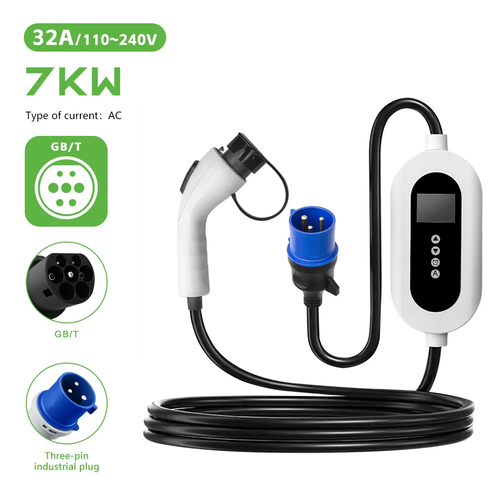 7KW EV Portable Charger 220V 1Phase GBT Charger 32A Adjustable Current Charger for Electric Car