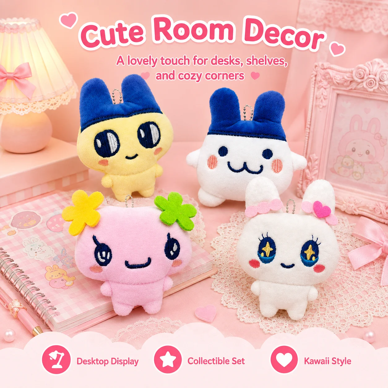 Chaveiro de Pelúcia Fofo Tamagotchi Mametchi, Pingente de Bolsa de Bola de Corrente com Pet Digital Retrô, Brinquedo de Pelúcia Kawaii, Presente