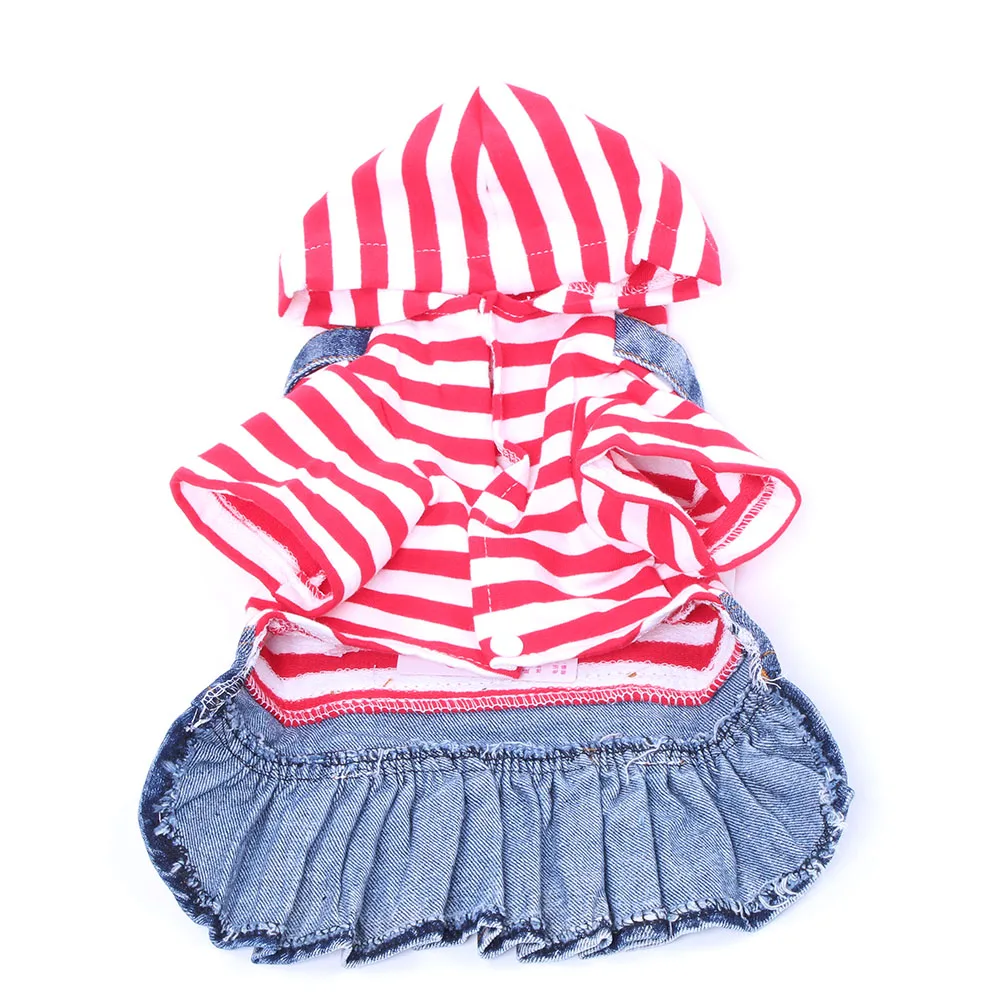 Striped Pet Dog Jean Dress Coat Denim Cat Puppy Skirt Fruit Patterns Pet Clothing Outfit