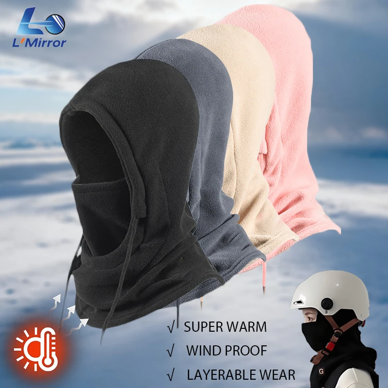 

L●Mirror Unisex Winter Warm Hat with Fleece Lined Neck Gaiter and Polar Fleece Face Cover, Windproof Cold Resistant for Cycling