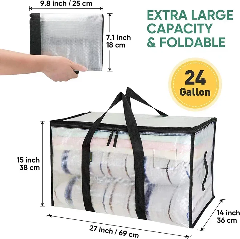 Large PVCClothes Storage Bags Transparent PP Zipper Dustproof Storage Bags Closet Moving Luggage Bags Storage Supplies