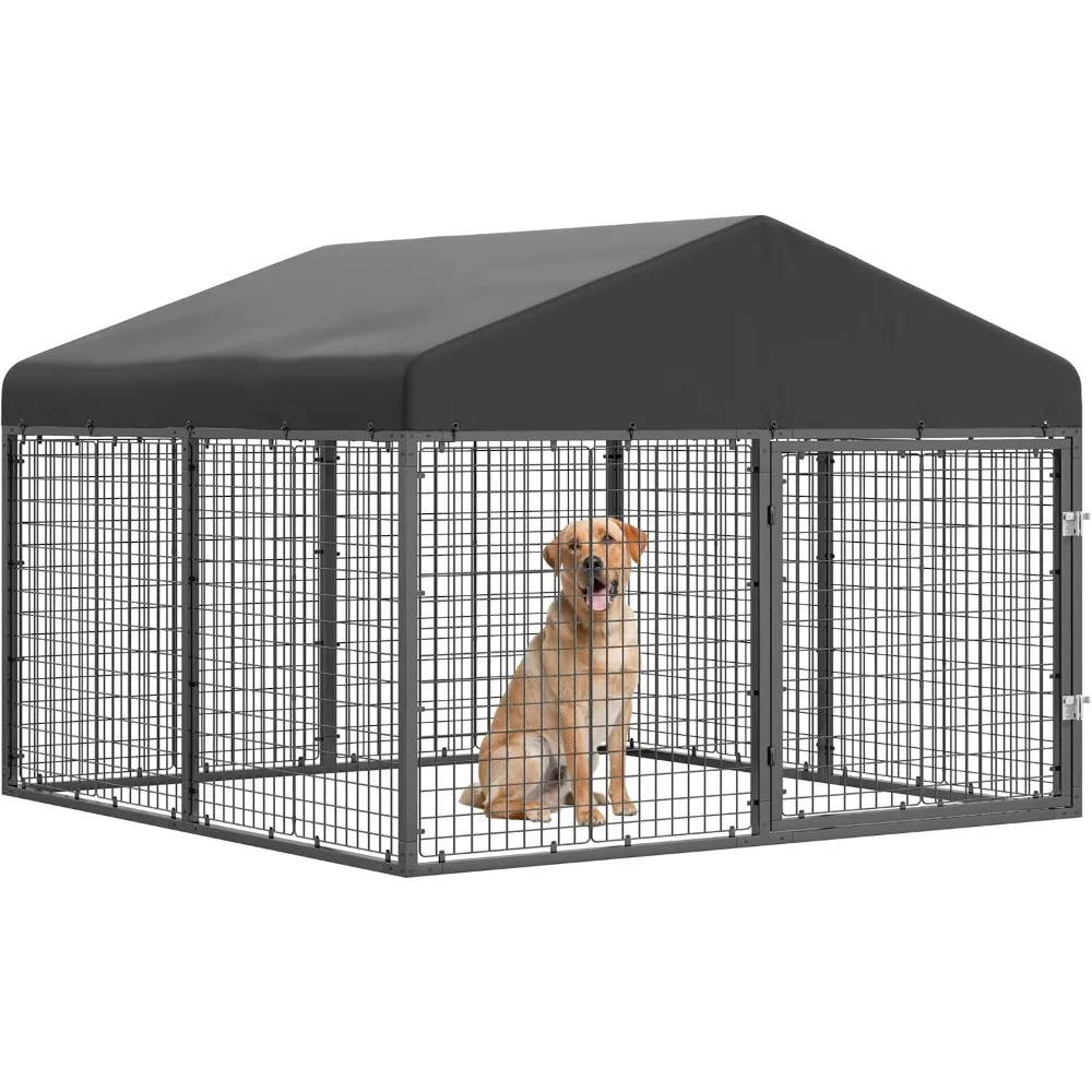 

Large Outdoor Dog Enclosure,Heavy Duty Dog Cage with Roof,Galvanized Steel Dog Kennel Fence with Double Safety Locks(79”W x 79”D