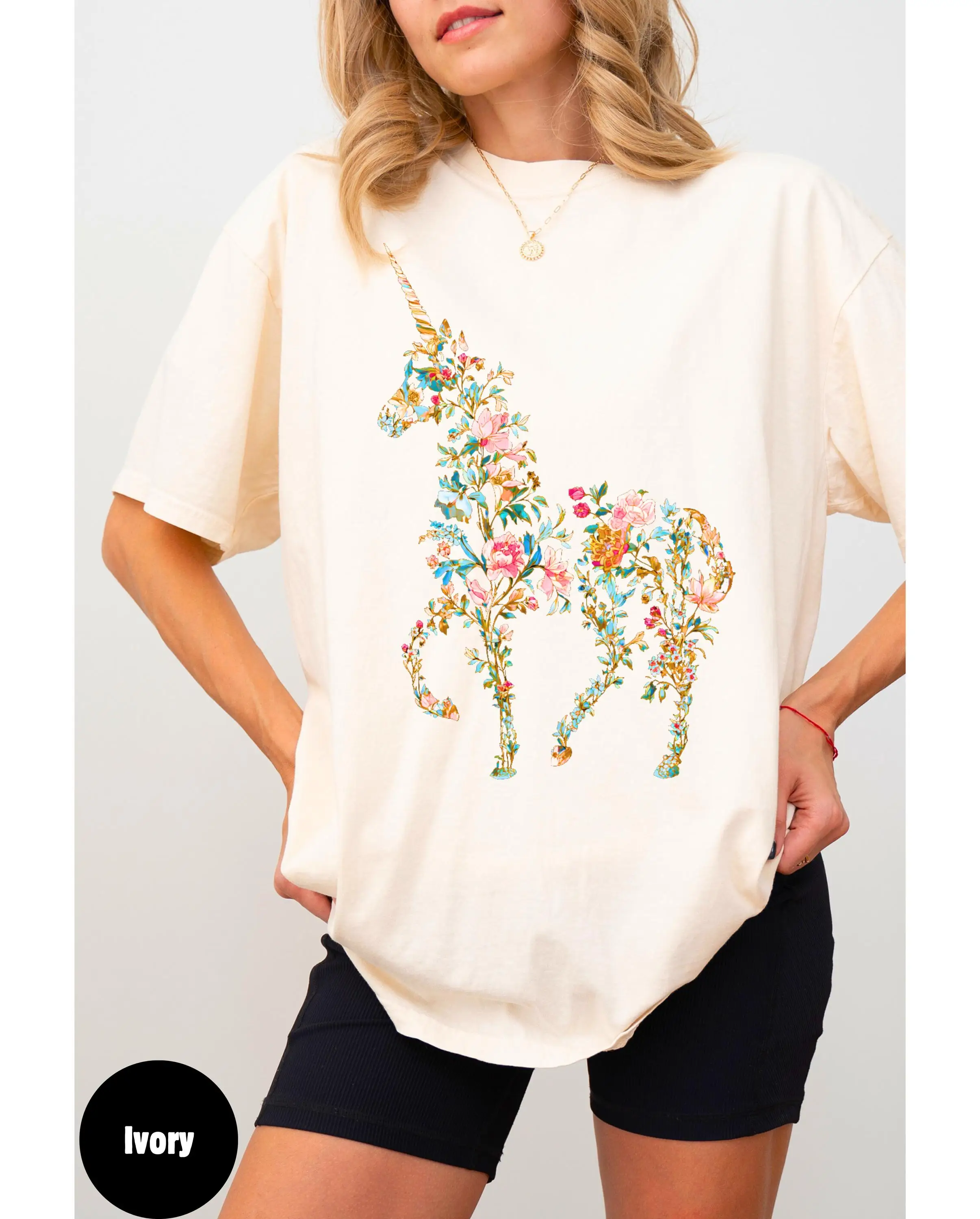 Plus Size Summer Women's Vintage Magical Unicorn Pattern T-Shirt Cotton Breathable Stylish Versatile Street Style Oversized view 3
