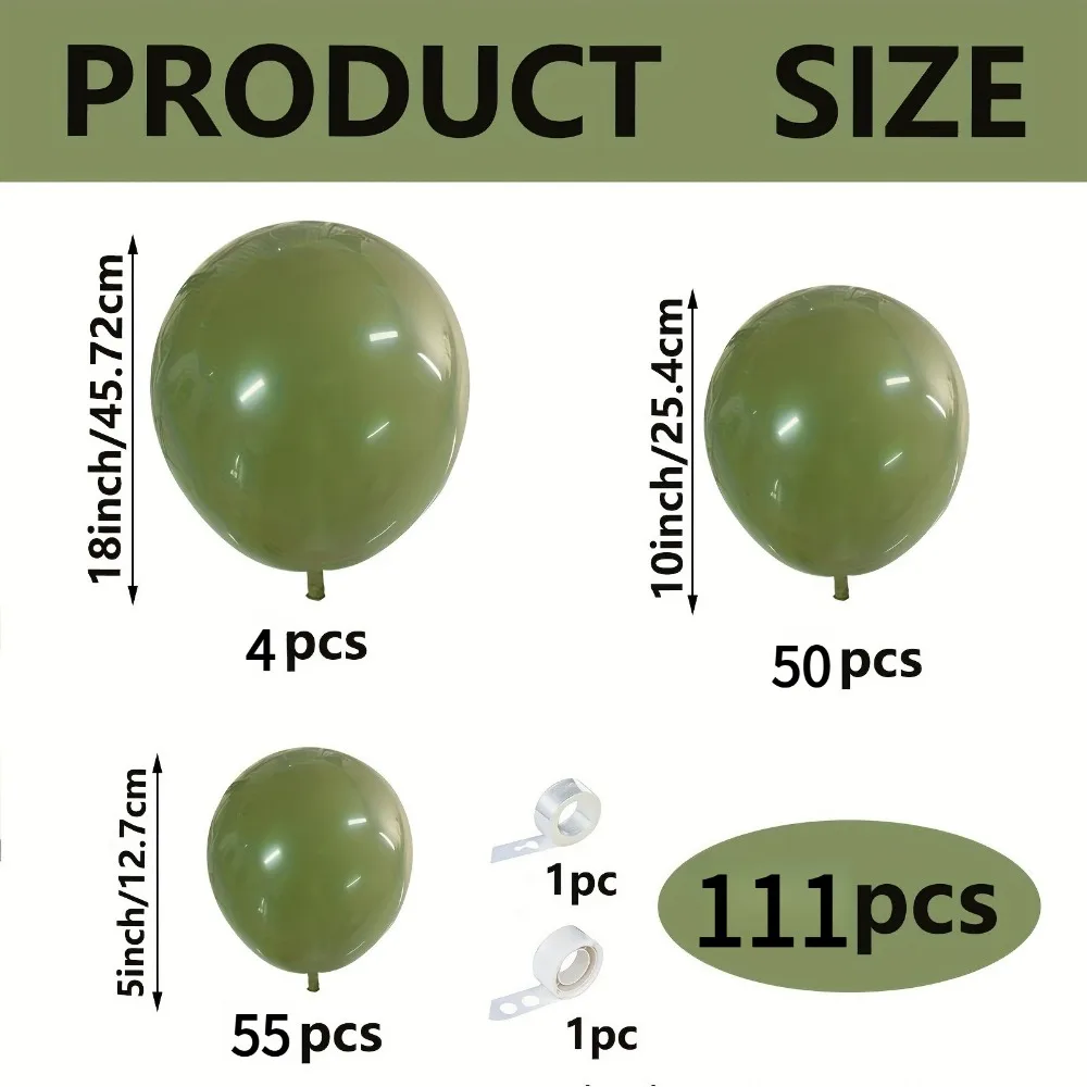111Pcs Sage Green Balloon Arch Garland Kit 18/10/5Inch Birthday Wedding Party
