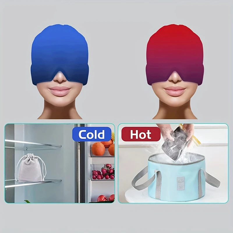 Head Massager Cap Gel Hot Cold Therapy Headache Migraine Relief Cap Stress Pressure Pain Relief Massage Hat Cold Hat Eye Mask