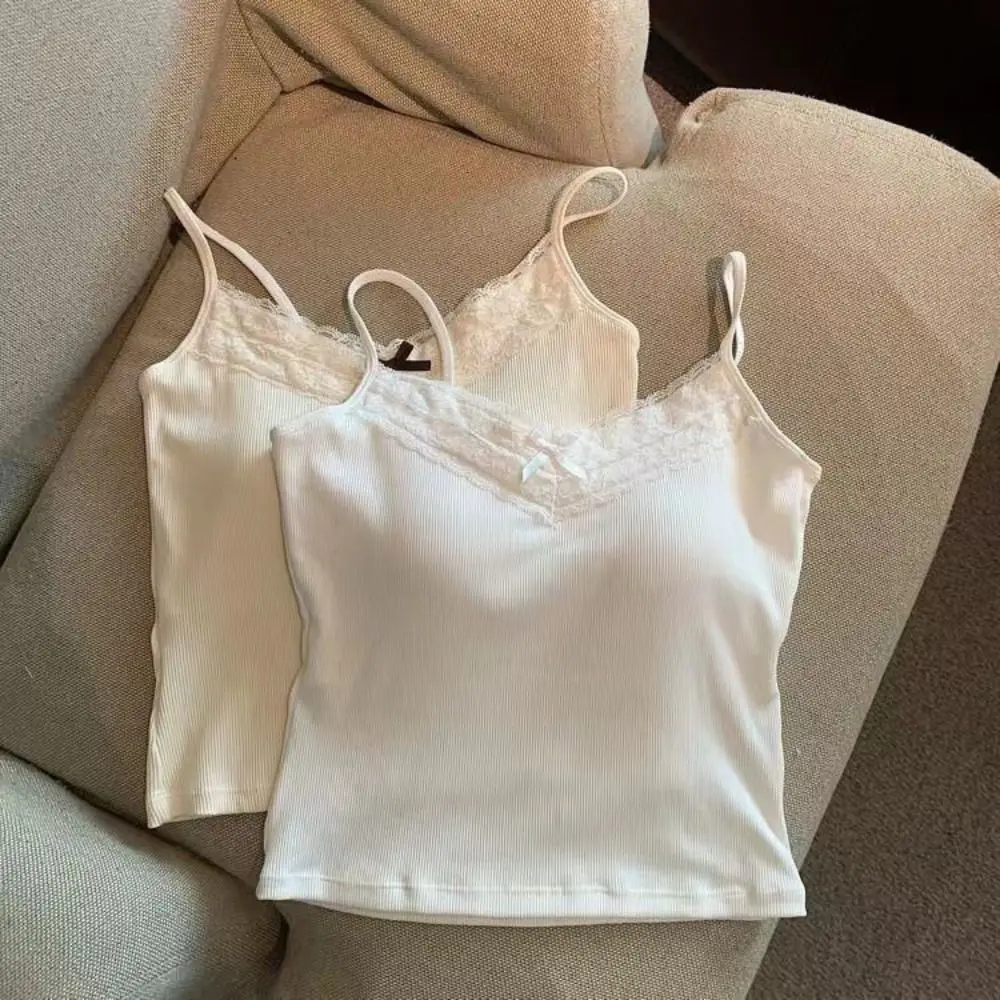 Sweet Sleeveless Suspender Vest Underwear Slim Camisole With Padded Cups Fitted Tops Daily Use