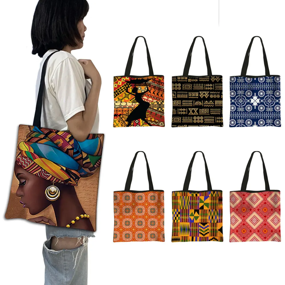 Afro Tribal Ethic Print Shopping Bag African Women Handbag Africa Traditional Pattern Large Capacity Grocery Bags Shopper Bag