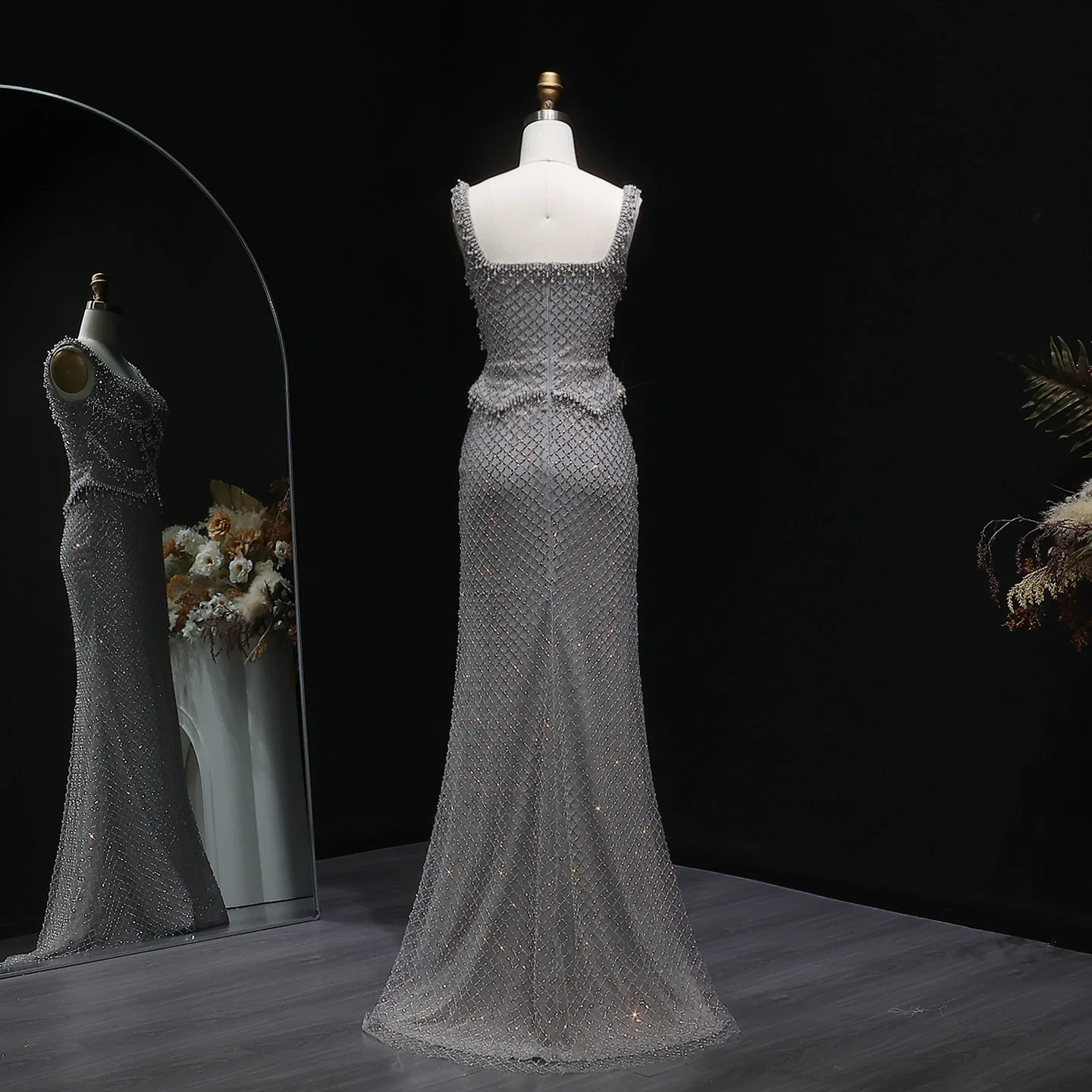 Sharon Said Luxuriöses Graues Meerjungfrauen-Abendkleid mit Zwei Teilen Perlen Kristall für Damen Hochzeit Party Ballkleid SS631 Maßanfertigung – Detail 24
