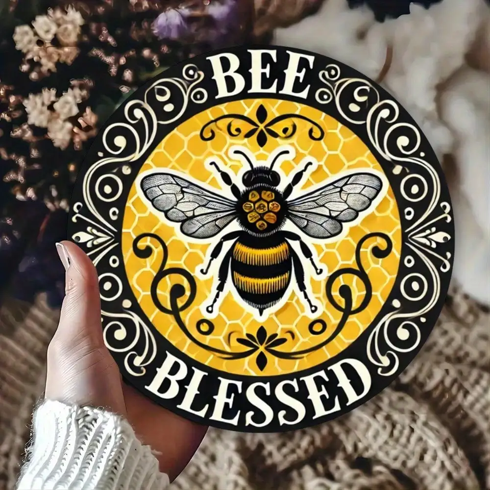 BUMBLE BEE Vintage-Metallschild, 20,3 x 20,3 cm, runde Wandkunst für die Dekoration von Küche und Garage