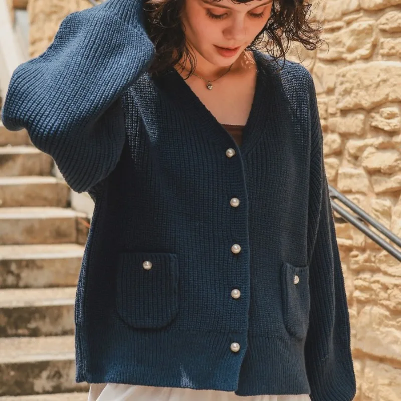 

Autumn Winter Women Knit Cardigan Jacket Korean Streetwear V-neck Long Sleeve Solid Color Casual Sweater Coat Lazy Wind Y2k Tops
