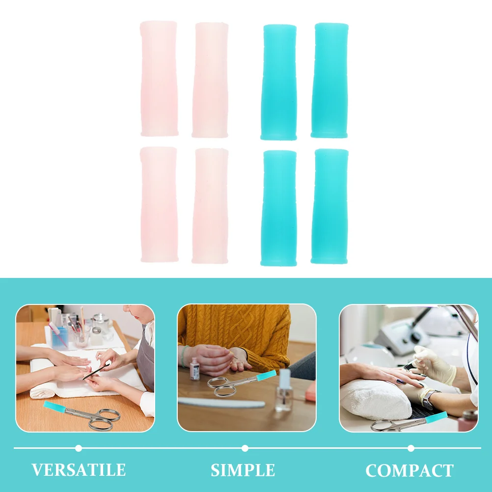 8 قطعة مانيكير الغطاء الواقي سيليكون مقص كم عدم الانزلاق أداة تشذيب البشرة مقبض القراص غطاء الجلد الميت الملقط