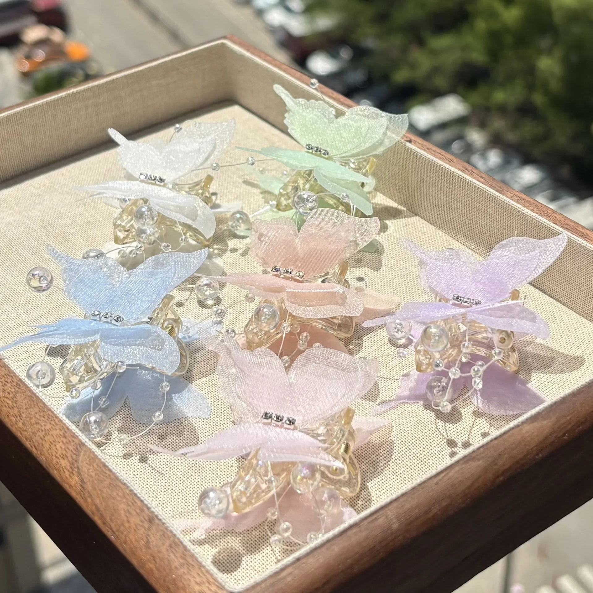 Organza-Schmetterlings-Haarspangen für Frauen, glitzernde Perlen-Haarklammern, Haarschmuck für Abschlussball, Hochzeit, Alltag, Mädchen-Haaraccessoires – Detail 5