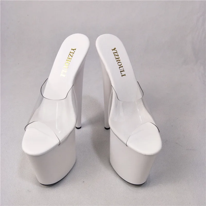 White Simple Belt Transparent Platform Open Toe 20cm Ultra High Heels Slippers 8 Inch Sexy Party dance shoes