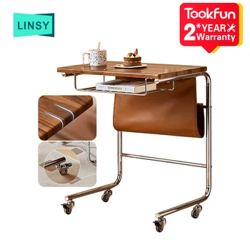 Tookfun Linsy 홈 레트로 스타일 모바일 테이블 침대 옆 책상, 소형 아파트 컴퓨터 사무실 책상 바퀴 잠금 가능 