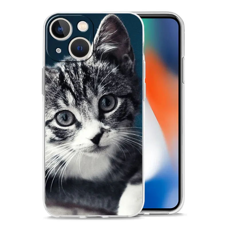 かわいい猫の背景を備えた耐衝撃性漫画電話ケース,iPhone 15, 14, 13, 12, 11 pro max,xs,x,xr,7,8 plus,ラグジュアリー用の柔らかく透明なケース
