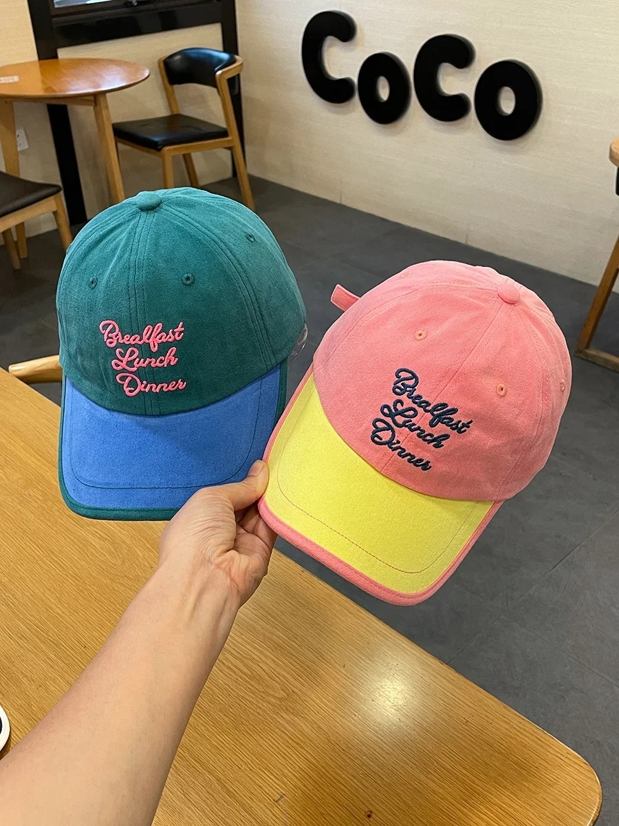 Contrast color splicing soft top hip hop baseball cap men and women couple letter embroidery wide brim cap