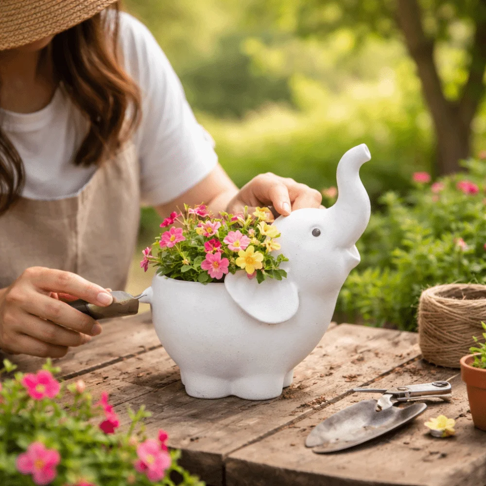 

Elephant Shape Succulent Flower Pot Practical Minimalist Elephant Vase Handmade Cute Ceramic Flowerpot Garden Art