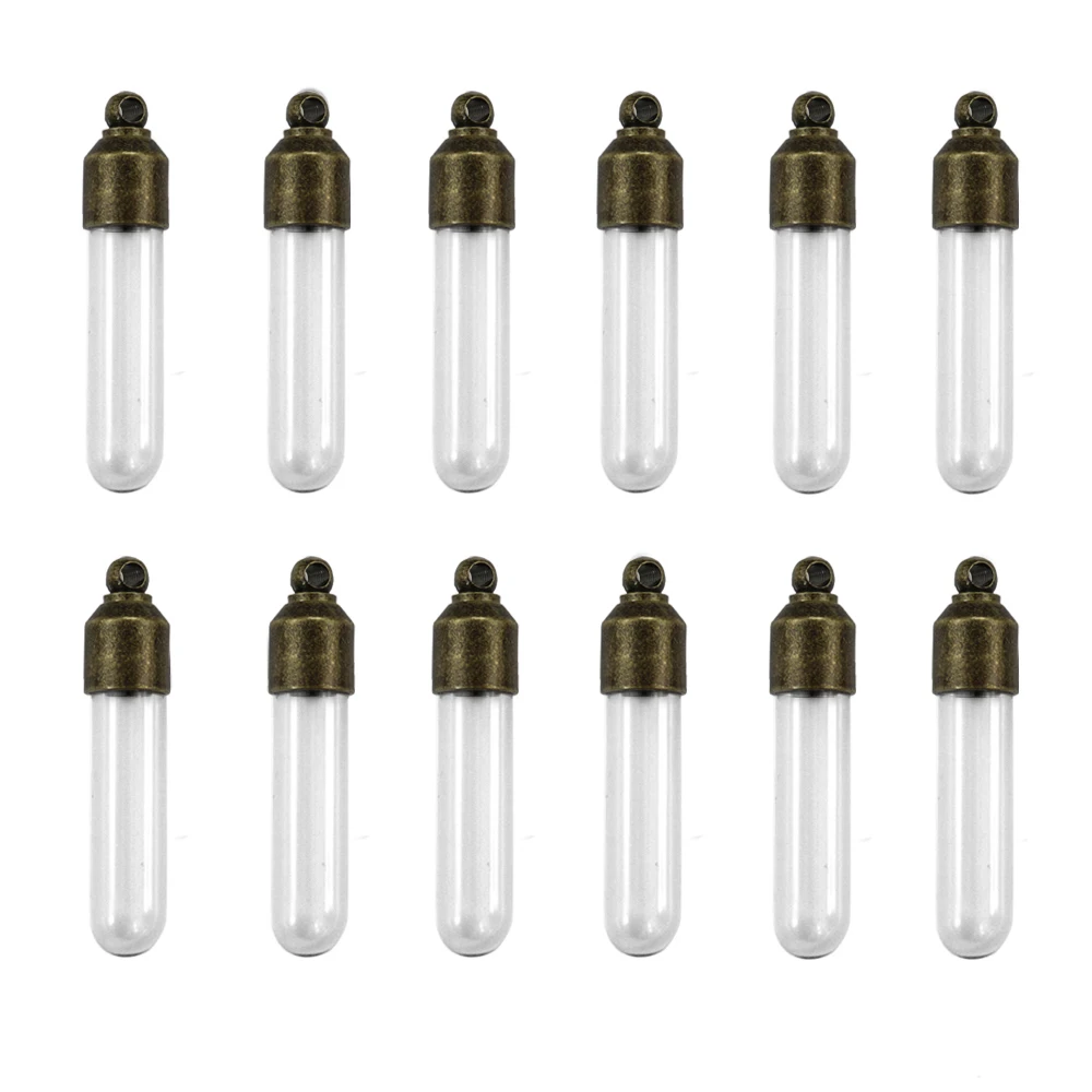 5PCS Glass Vial Pendant Name On Rice Vial Charm Fillable Bottle Bronze Screw Cap For Jewelry Necklace Marking