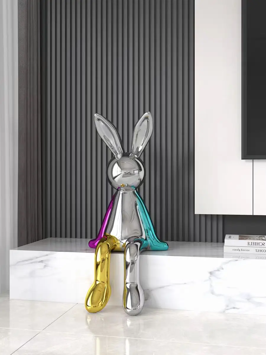 

Advanced Sitting Posture Electroplated Rabbit Cartoon Animal Sculpture Living Room Luxury Decorations Housewarming Gifts