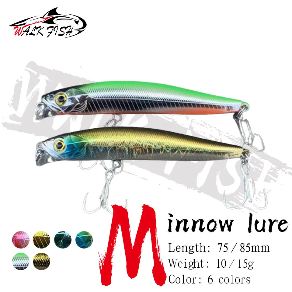 WALK FISH Minnow Fishing Lure Long Casting Pike 2 Hooks Hard Bait Full-stroke Tremor Crank Bait Wobbler Jerkbait Rockfishing