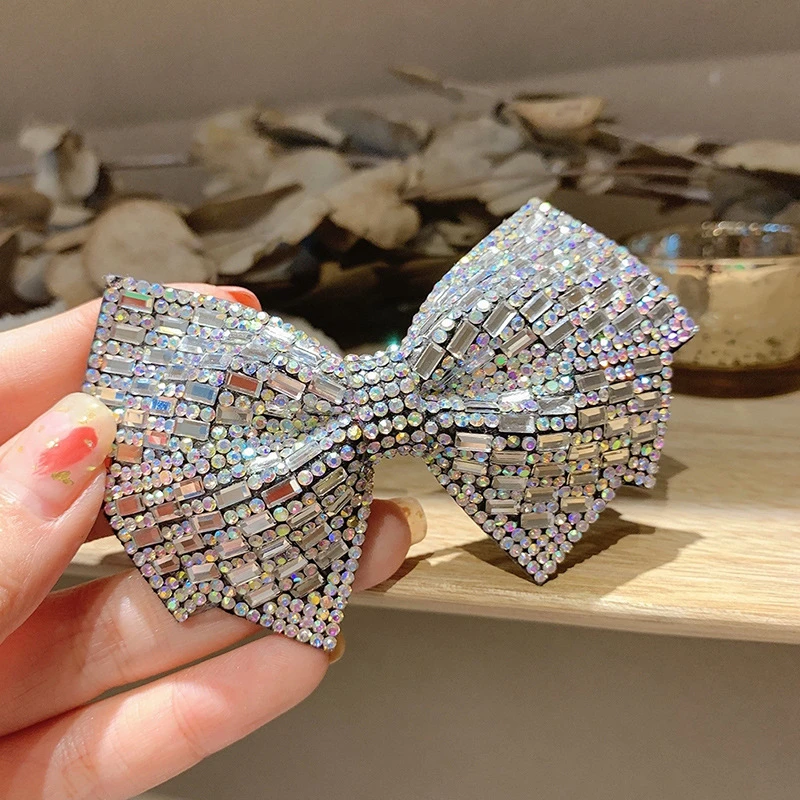 

Fashion Handmade Bowknot Hairpin for Women Full Rhinestones and Crystal Large Size Hair Clips Barrette Hair Accessory Hairgrips