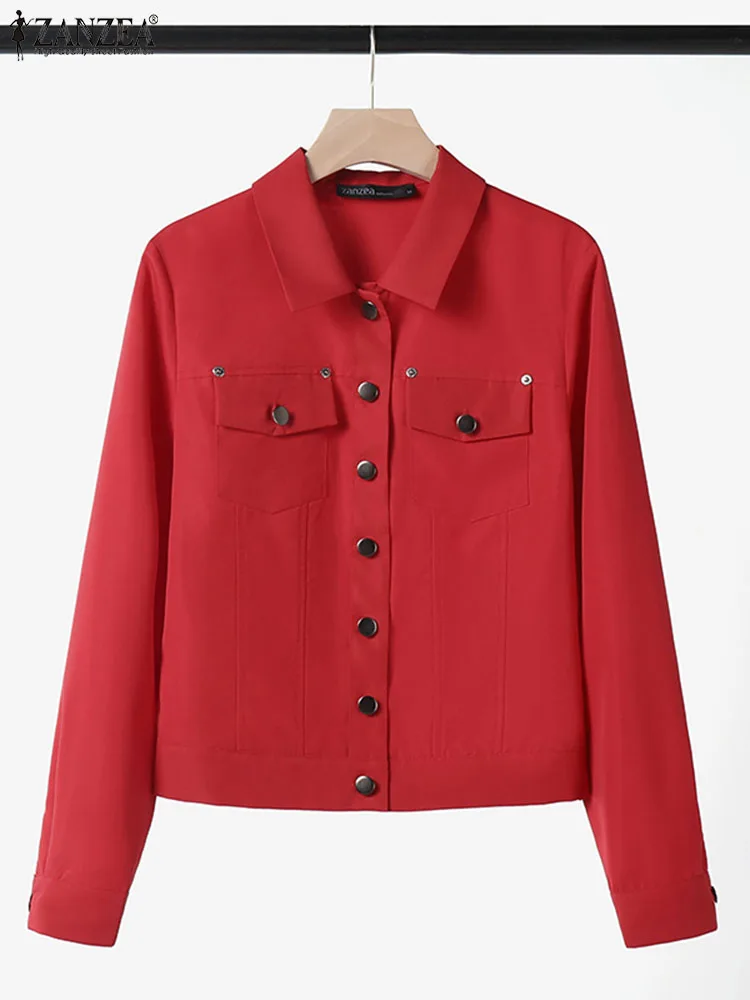 ZANZEA-Veste à Manches sulfet Col à Revers pour Femme, Manteau de ix, Solide, Élégant, Vêtements d'Extérieur, Vintage, à la Mode