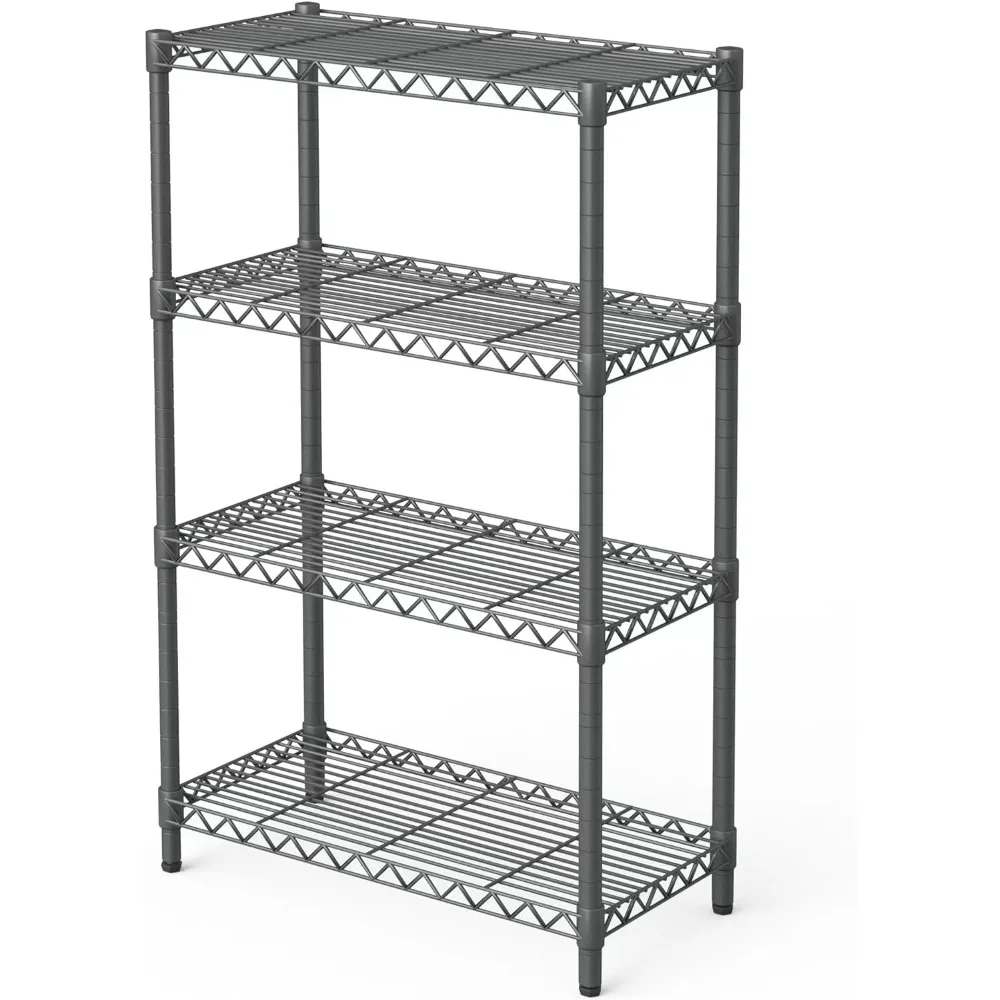 4 Tier Grey Storage Racks and Shelving - Heavy Steel Material Pantry Shelves - Steel Organizer Wire Rack, Suitable