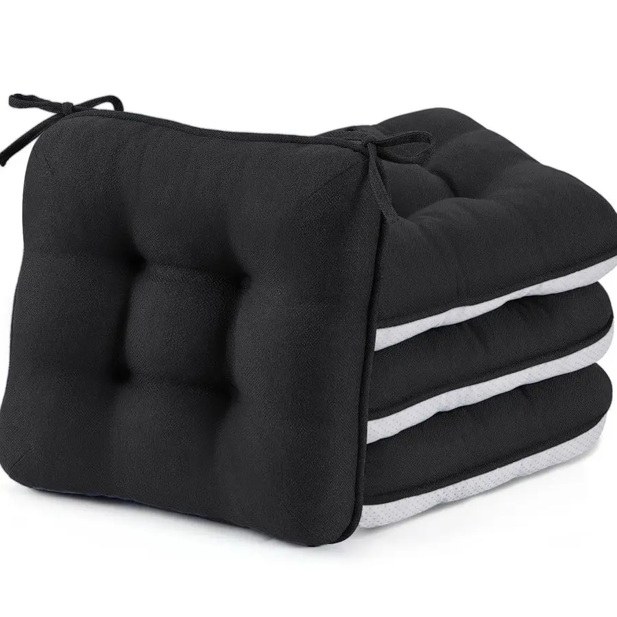 

Black Chair Cushions for Dining Chairs Set of 4,3.5 Thick Kitchen Table Chair Pads with Ties,Non Slip Backing and Covers,Seat Cu