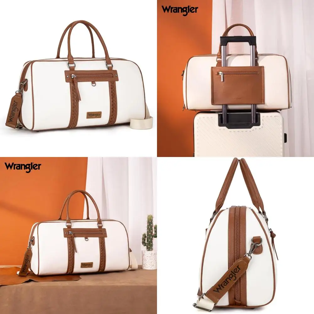 

Women's Large Weekender Duffel Bag - Designer Carry-On Overnight Bag for Trips - Leather Luggage in Beige