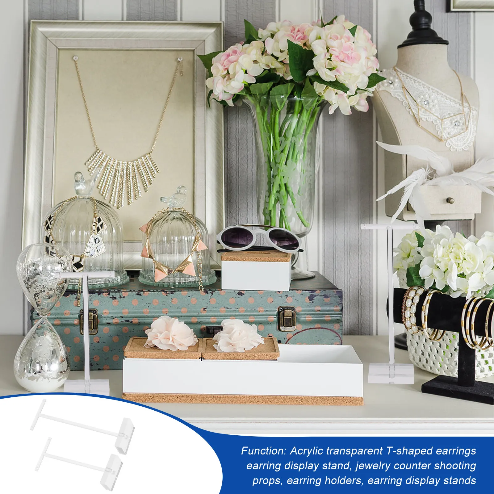 

2pcs Earrings Display Rack Clear Acrylic T-Bar Jewelry Holder For Storage Desktop Showcase Stand Pedestal Display Earring