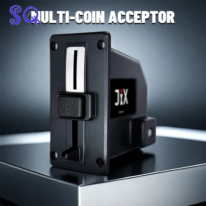 JIX multi-value coin acceptor with 10 coin slots and serial and pulse signal outputs, suitable for arcade game cabinet vending