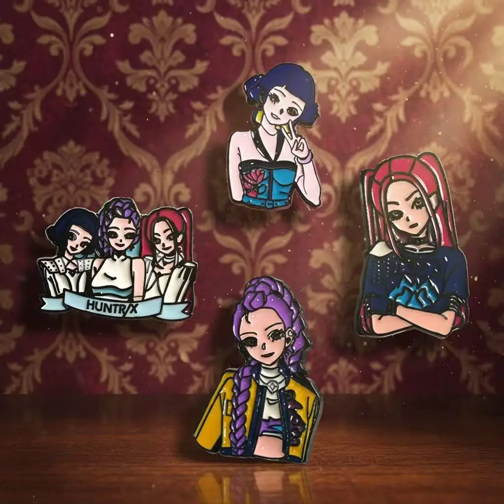 4 قطعة KPop شيطان الصيادين المينا بروش شارة HUNTR/X سبيكة ظهره ملحق رومي ميرا زوي تصميم مجوهرات هدية للأطفال