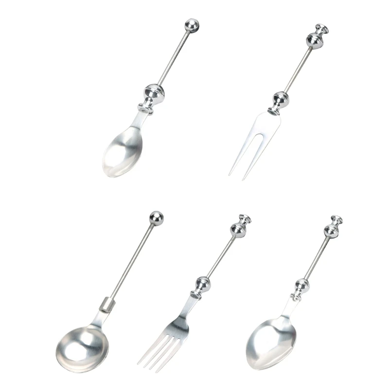 DIY Stainless Steel Dessert Sugar Spoon Unique Bead Fruit Fork Personalized Tableware Western Food Forks Kitchen Drop shipping