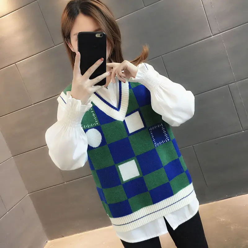 Women's Vest Pullovers Spring And Autumn 2023explosive Loose Knitted Vest Horses Outside The Sleeveless Sweater Wearing Vest