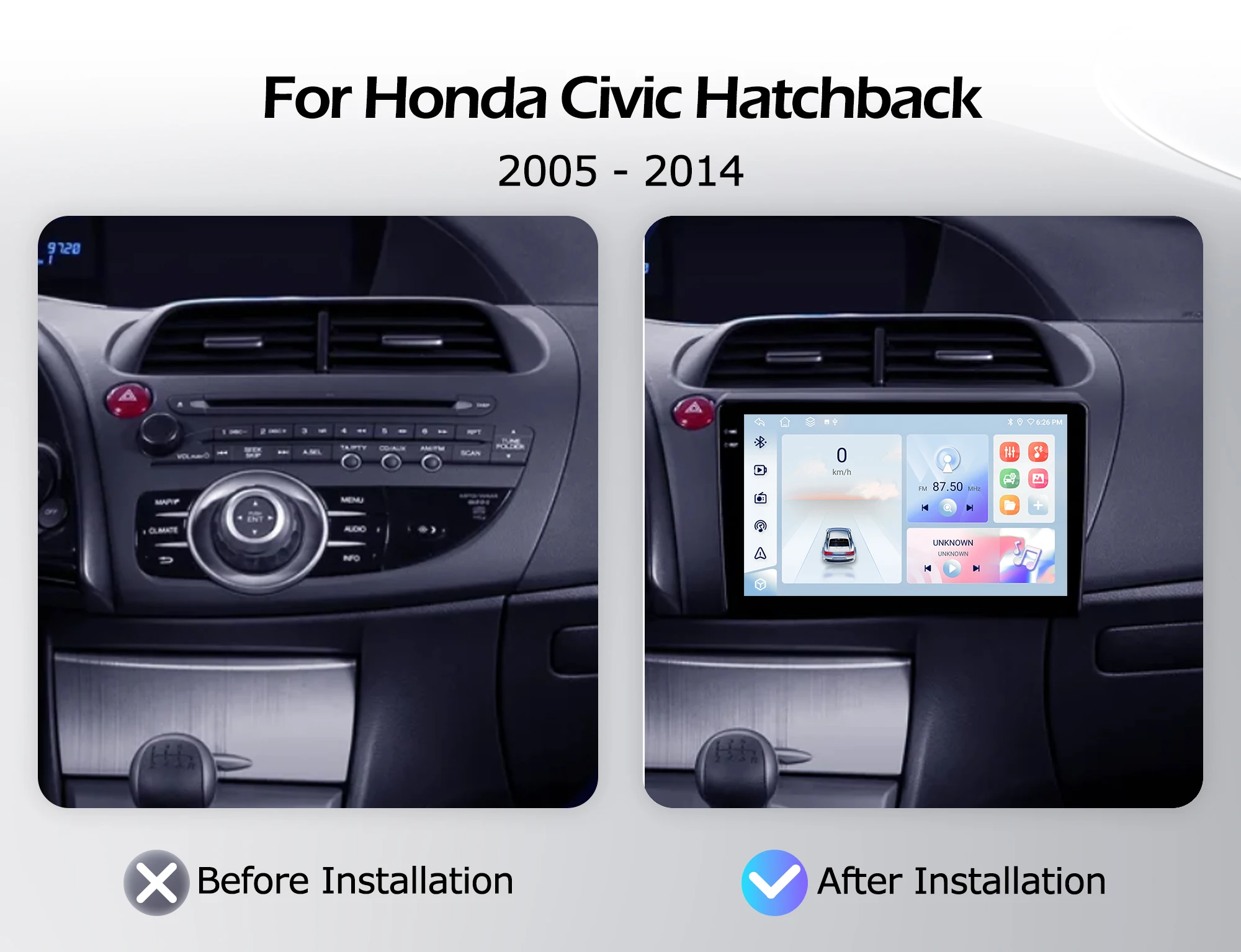 Android 16 For Honda Civic Hatchback 2005-2014 Wireless CarPlay GPS Navigation Multimedia Player Auto WIFI 4G QLED 2000*1200P