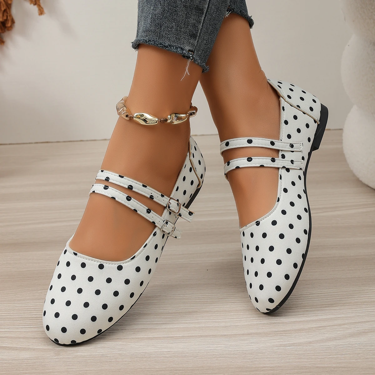 Damen Mary Jane Ballerinas mit doppeltem Riemen, runder Zehenpartie und weicher Sohle, Freizeitschuhe – Detail 21