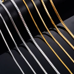 1.6/2/2.5/3mm Width Stainless Steel Square Box Link Chain Necklace Gold Color Hip Hop Choker Jewelry for Women Men