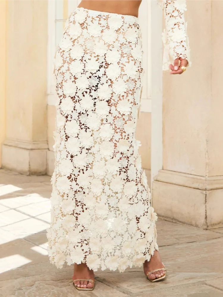 Swimwear Skirt Cover-up 2 Piece Set Women Crop Tops And Maxi Skirt Bathing Suit Fashion Solid Hollow Sexy Beach Cover Up Outfits