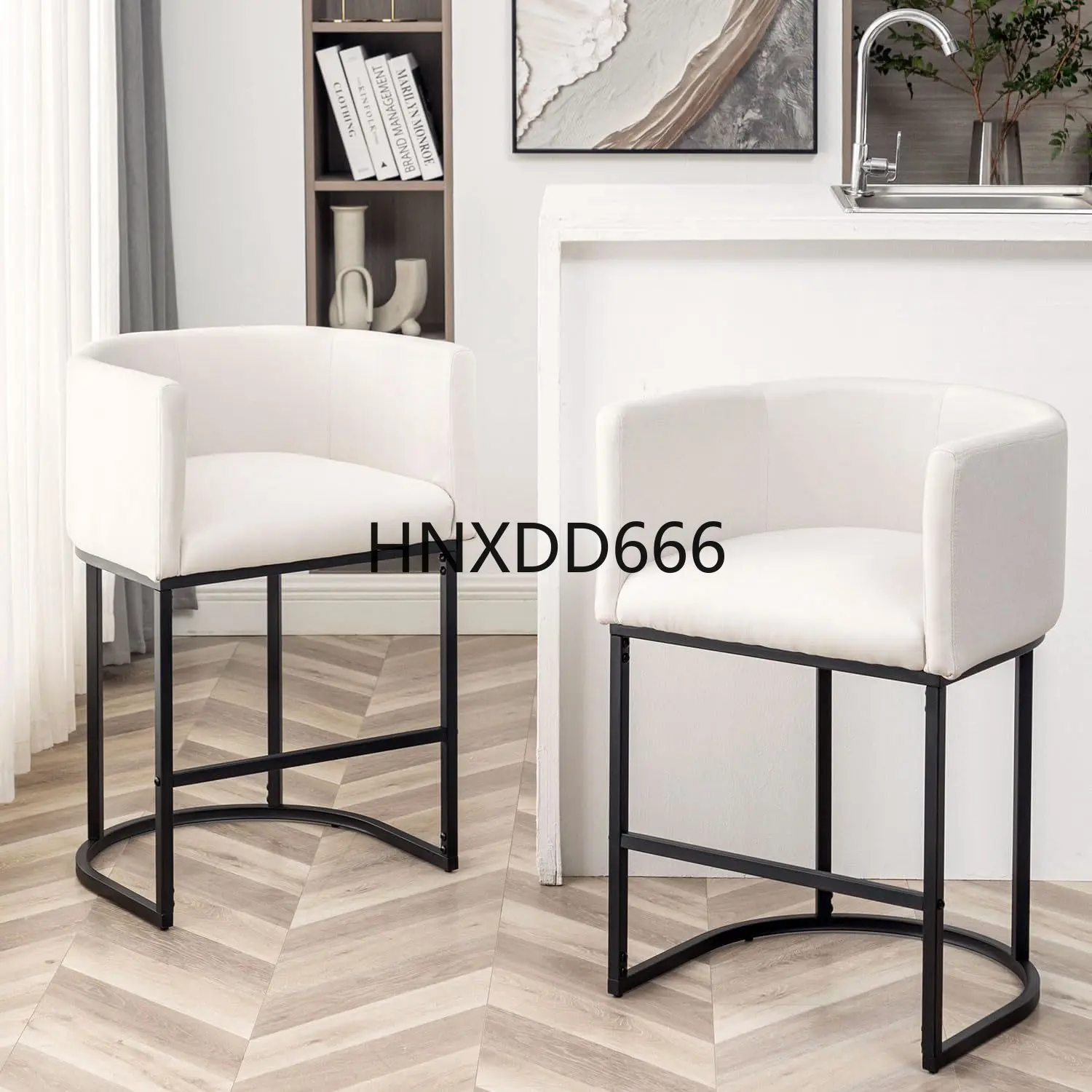 

25" Counter Height Bar Stools Set of 2, Modern Bar Stool with Back, Barrel Bar Chairs with Metal Frames, Upholstered Barstools