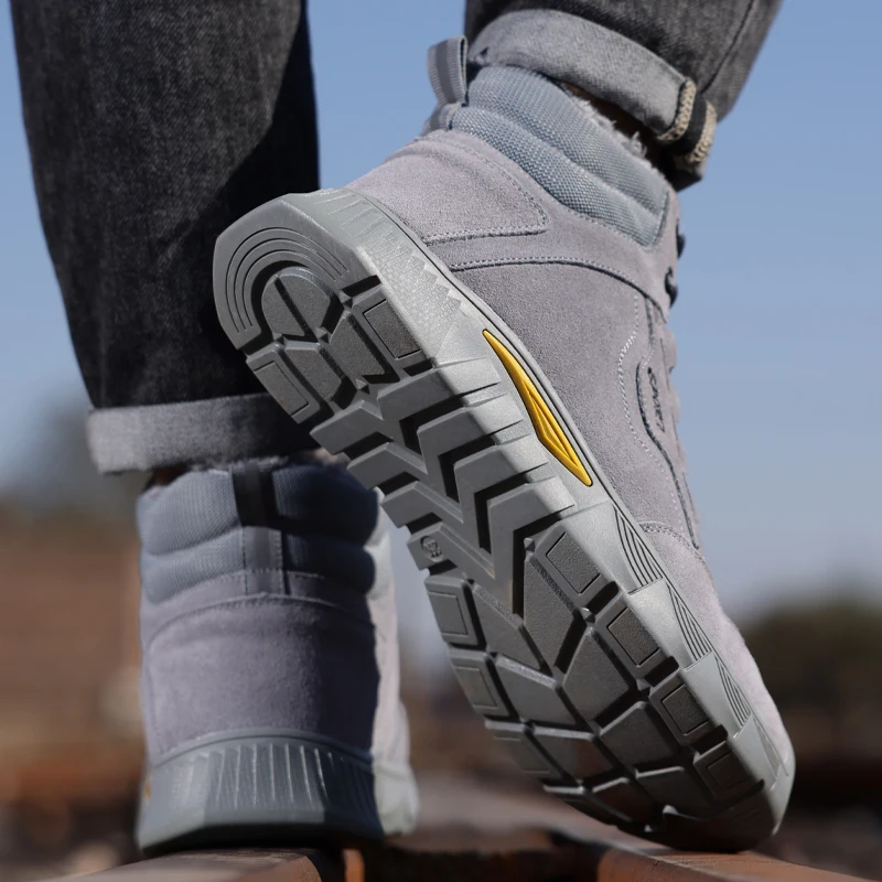 GUYISA Stivali Invernali Scarpe Antinfortunistiche da Uomo Puntale in Acciaio da Lavoro Grigio Taglia 37-47 Anti Smashing - Anti Piercing