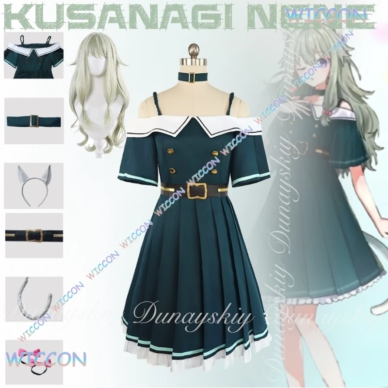 

OHaYo/Проект SEKAI: ЦВЕТНАЯ СЦЕНА! подвиг. Игра Кусанаги Нене Косплей Хэллоуин с котом Зеленое платье Парик Косплей Костюм