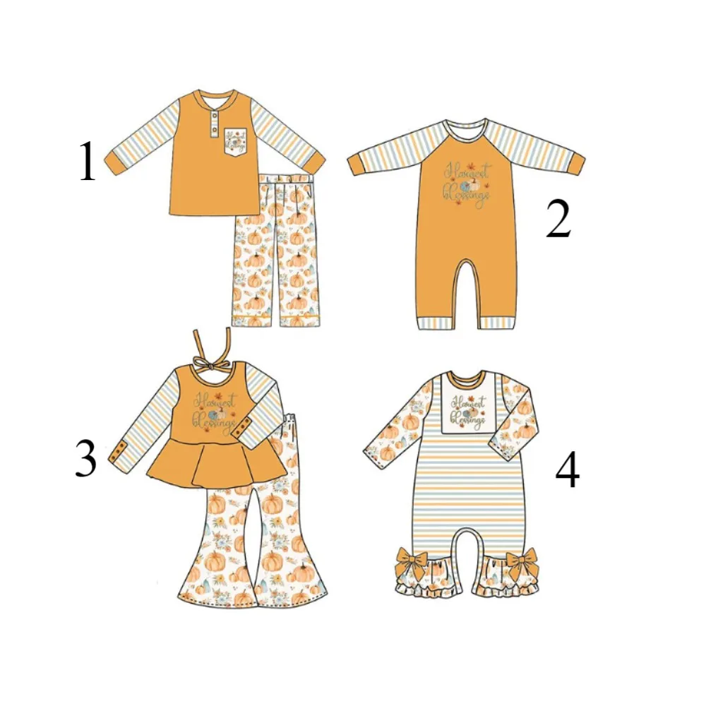 

Christmas children's clothing custom pumpkin print milk silk material toddler jumpsuit girls and boys suit wholesale