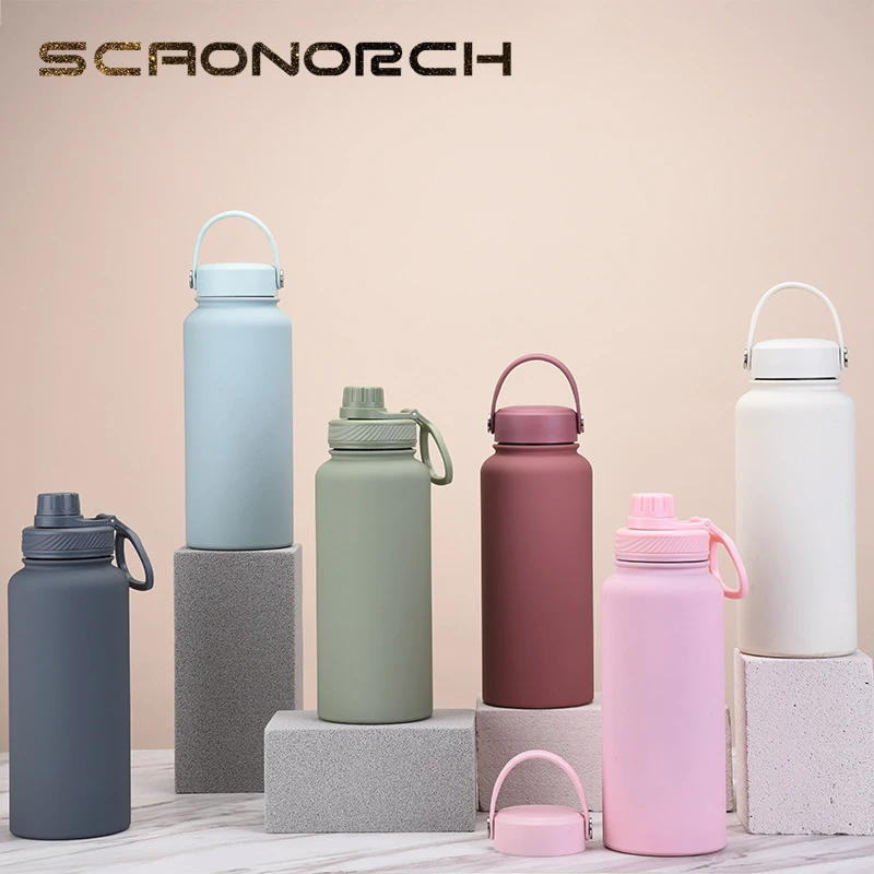 1LStainless Steel Insulated Vacuum Flask Thermal Water Bottle Thermos with Spout Lid  Tumbler Coffee Mug Hot Cold Drinks Cup