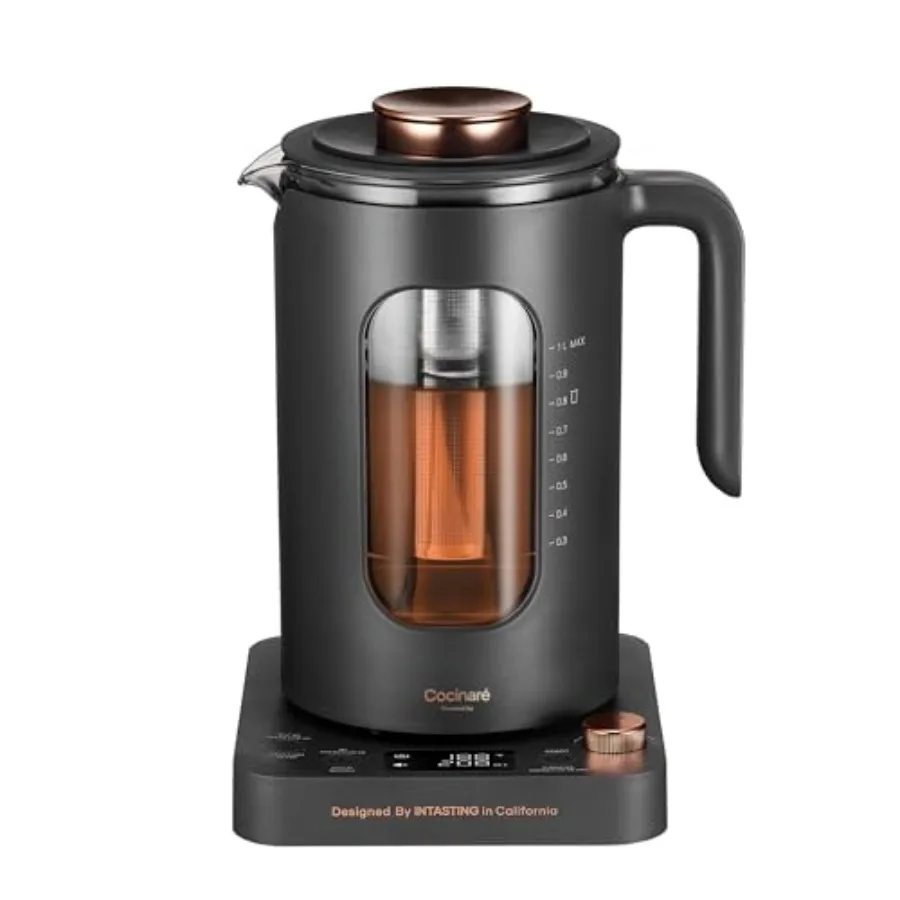 Electric Tea Kettle Glass Electric Kettle with tea Infuser and Precise knob temperature control 1200W Fast Heating BPA-Free Eas