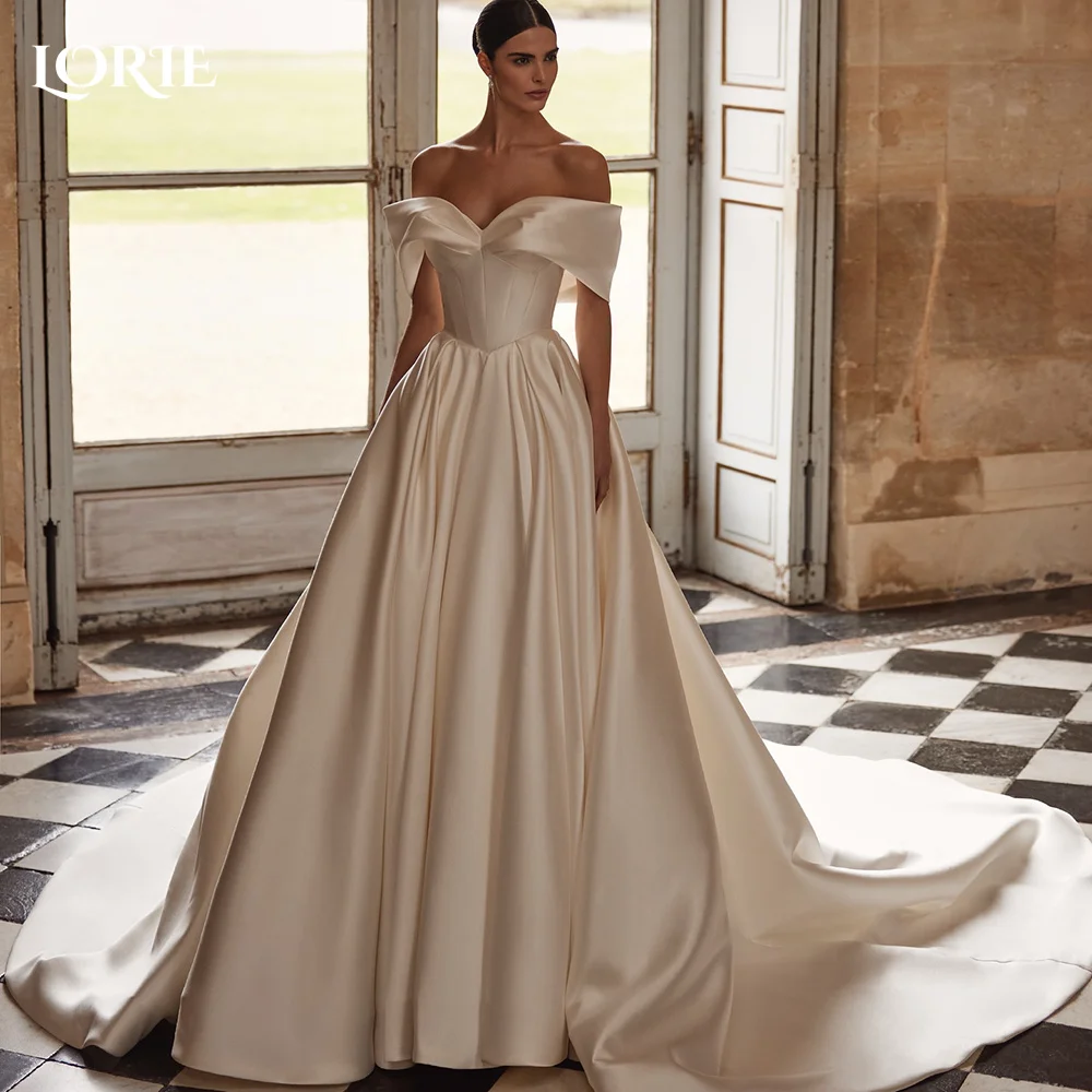 

LORIE Off Shoulder Wedding Dresses Train Satin Mermaid Bridal Dress Bridal Dress Pleated Customized Bride Gowns